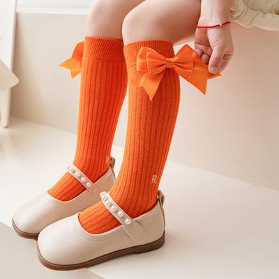1 Pair Kids Bow Knee High Cotton Socks Cotton Long Socks Adorable Breathable Mid-Calf Socks for Toddler 3-12Y