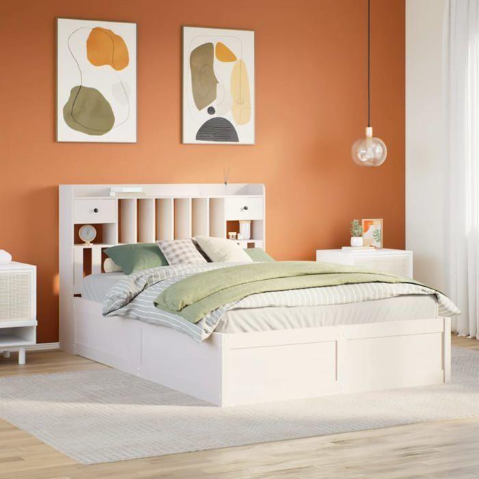 VidaXL Cadre de lit sans matelas blanc 140x200 cm bois de pin massif, lit, cadre de lit en bois massif, meuble de chambre à 3323495