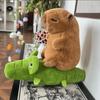 25cm Kawaii Simulation Capybara Plush Toys Kapibala Rides A Goose and A Crocodile Stuffed Animals Toys for Kids Birthday Gifts