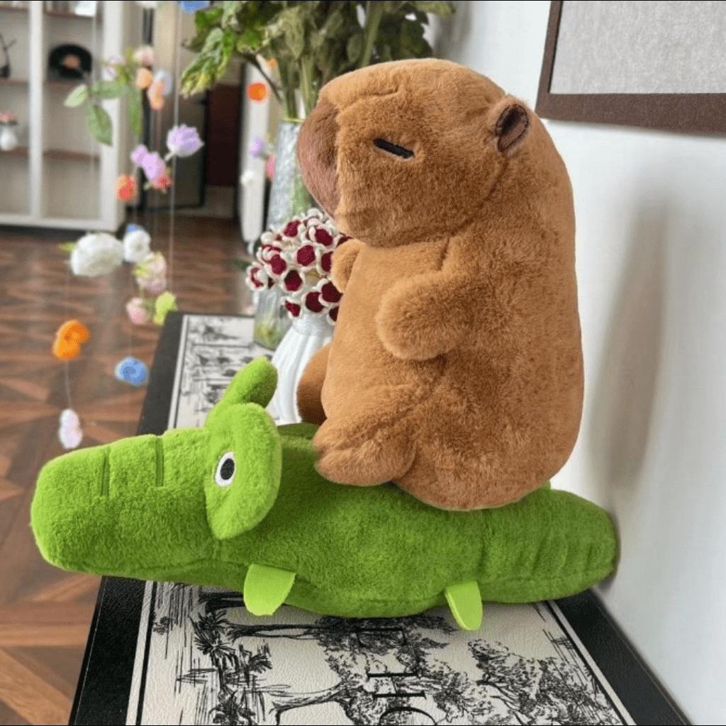 25cm Kawaii Simulation Capybara Plush Toys Kapibala Rides A Goose and A Crocodile Stuffed Animals Toys for Kids Birthday Gifts