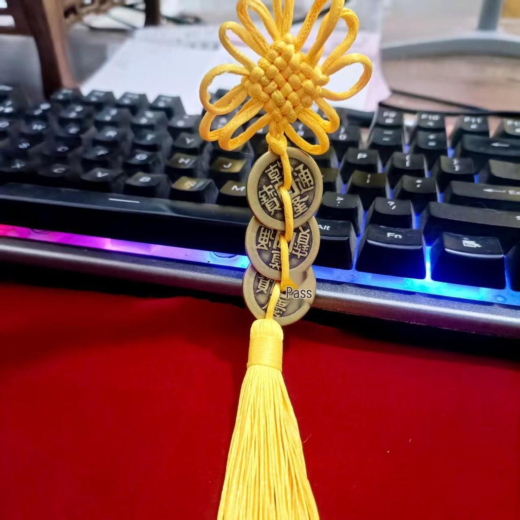 Thickened Brass Five Emperor Coins Chinese Knot Pendant Ornament