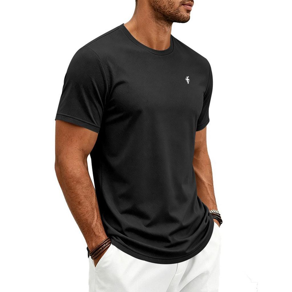 Men's Quick Dry Plus Size Athletic T Shirt with Music Note Print Crew Neck Short Sleeve Lightweight Top