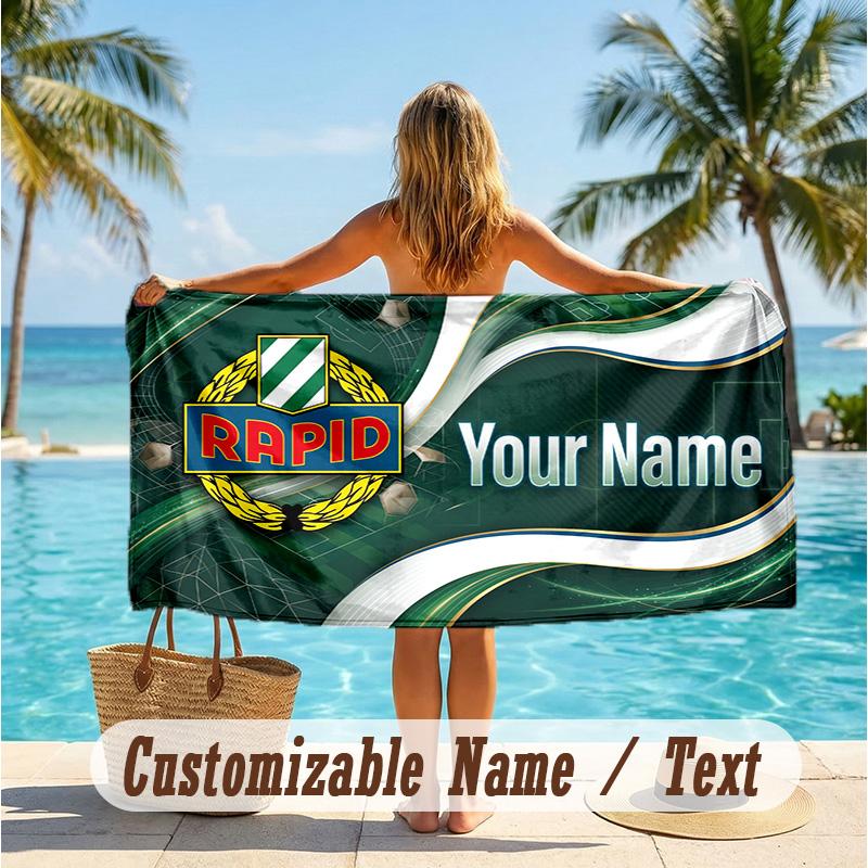 Custom Text Beach Towel, Soft Absorbent Swimming Multi-use TowelRapid Wien FC
