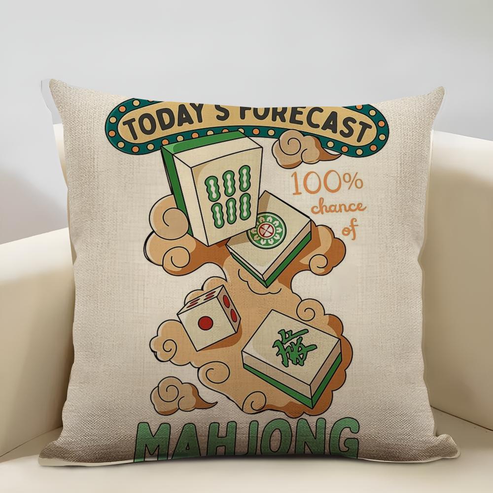 Mahjong Cushion Cover Household Decoration Linen Sofa Cushion Cover: Skin-Friendly & Breathable with Invisible Zipper