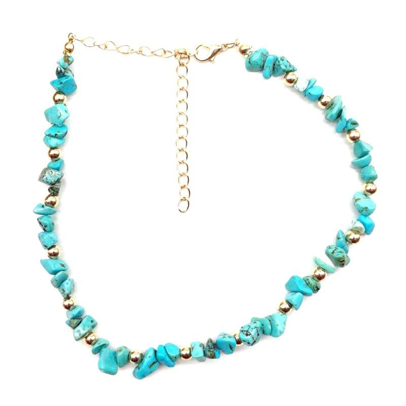 Summer Natural Gravel Collarbone Chain Necklace, Handmade Beaded Gravel Necklace Short Url N133