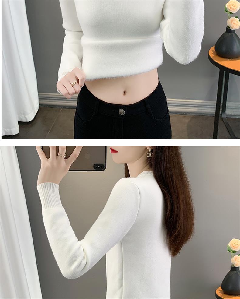 2025 Women's Fleece Knit Round Neck Sweater - Warm, Thick, Plus Velvet One-Piece Base Layer for Autumn/Winter