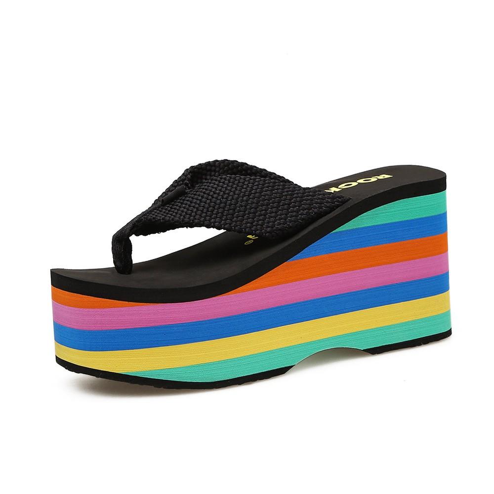 Fashion Beach Shoes Ladies' Slippers On A Wedge Women Heels Multicolored Sandals Gingham Rubber Flip Flops Luxury Slides Sabot High Flat