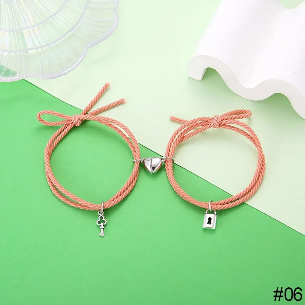 Magnet Couple Bracelets For Lovers Lock Heart Magnetic Bracelet For Women Men Braided Rope Wrist chain Minimalist Jewelry Gift