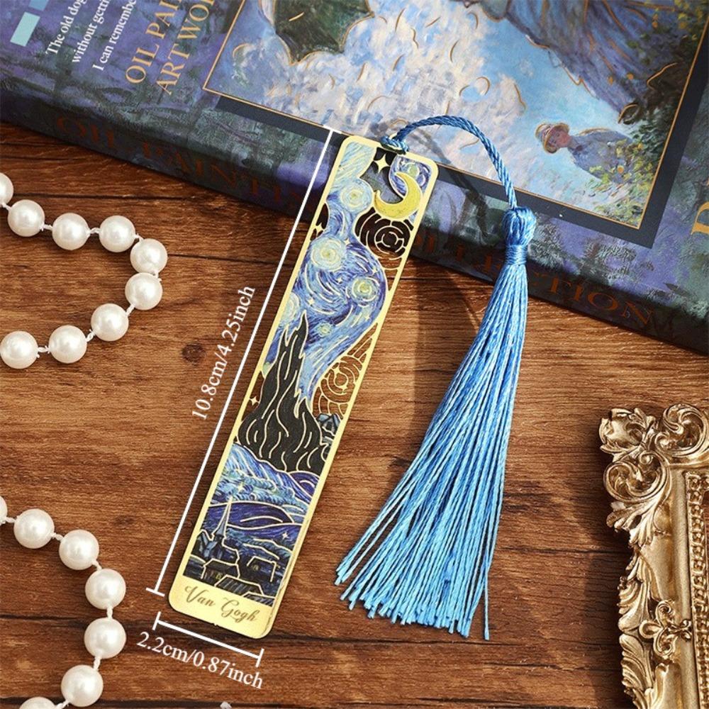 1PC Exquisite Floral Painting Metal Bookmark Hollow Bronzing Bookmark With Tassel Gifts For Book Lovers Writers Readers Students