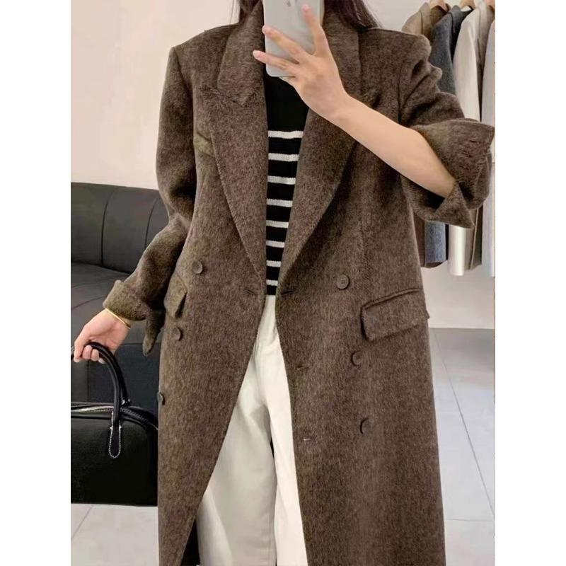 Korean Double-breasted Herringbone High-end Suit Double-sided Wool Coat Autumn and Winter New Loose Slim Wool Coat
