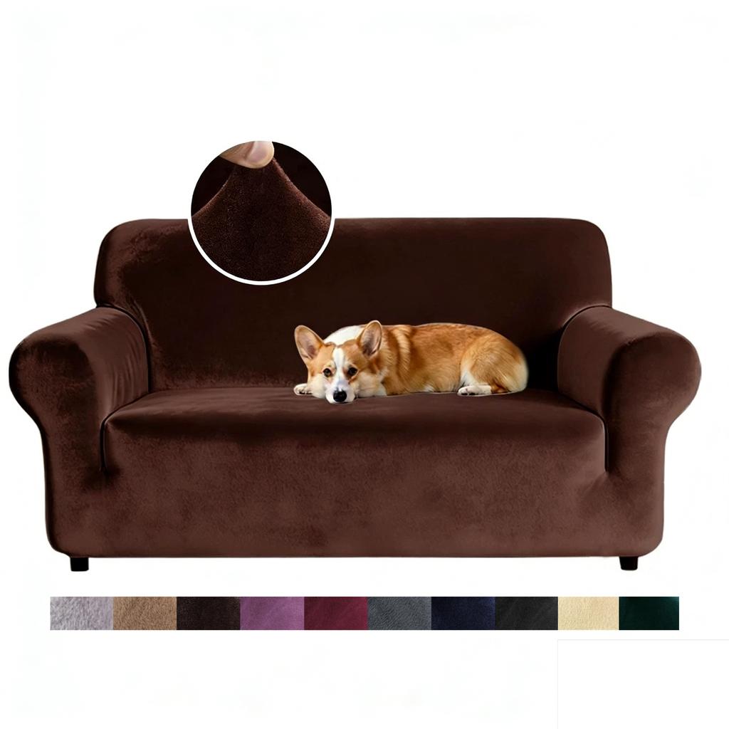 Stretch Velvet Sofa Covers for 1/2/3/4 Seater Couch Covers Thick Soft Plush Sofa Slipcover for Living Room Furniture Protector