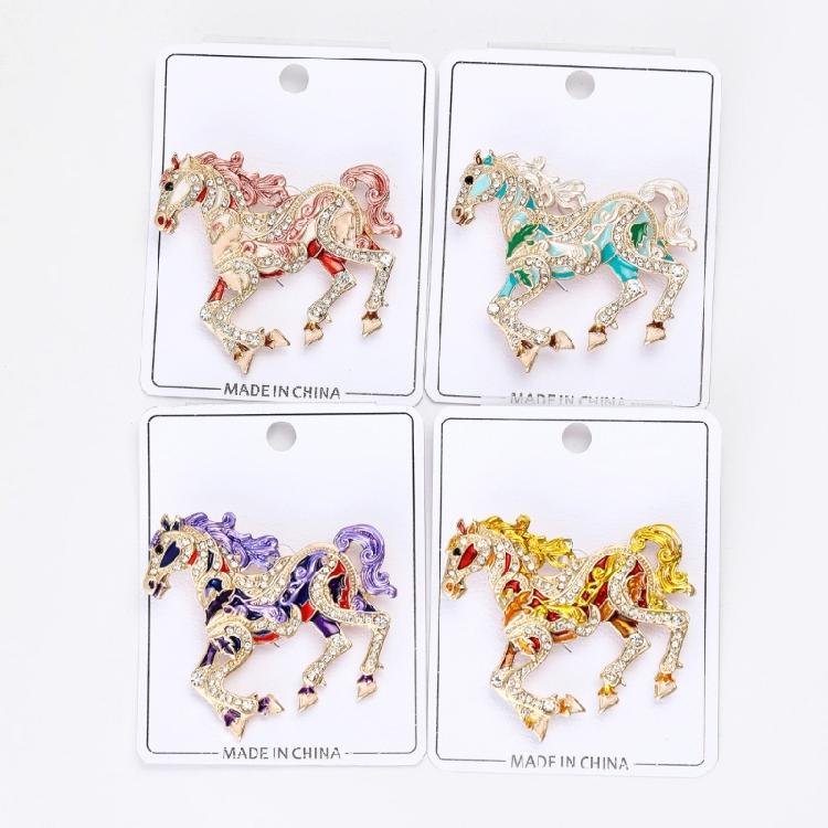 Rhinestones Embellishments Horse Brooch Enamel Animal Lapel Accessory With Crystal Details For Everyday Wear