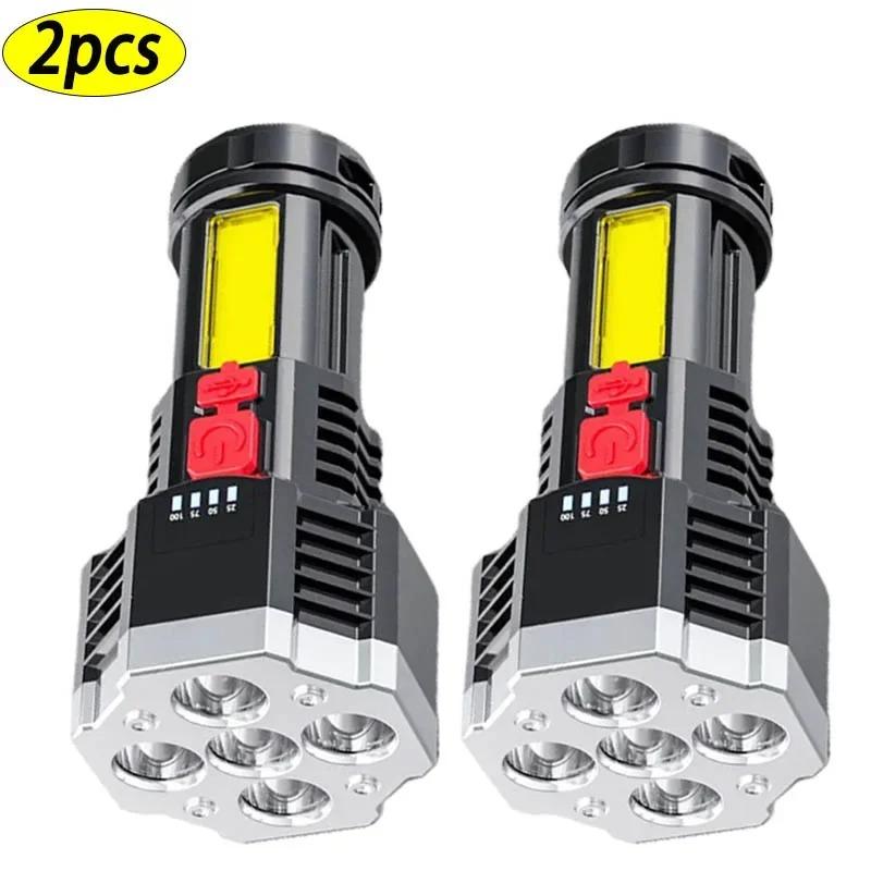 LED Super Bright Rechargeable Flashlight Waterproof Long Range Spotlight COB Light Battery Display Outdoor Camping Torch