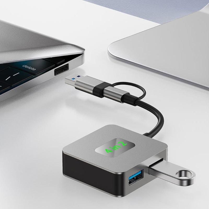 Aluminum USB C Hub 10Gbps 4 in 1 USB 3.2 Adapter with 4 USB 3.2 4 Port USB C+USB Splitter Extender for PC Laptop