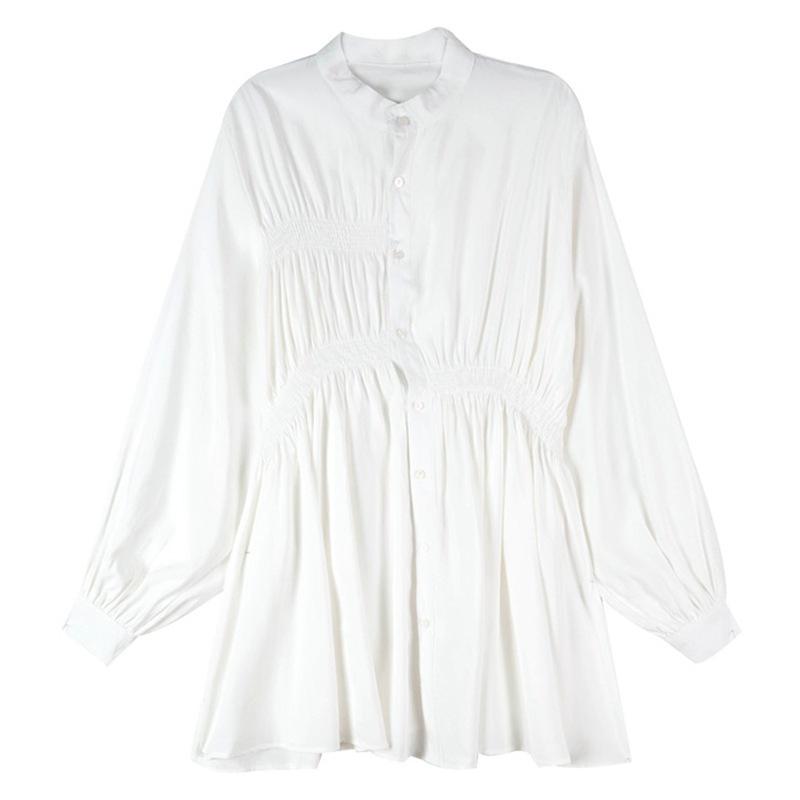 Early autumn new loose medium and long shirt women's long-sleeved design sense niche waist top light and cooked shirt