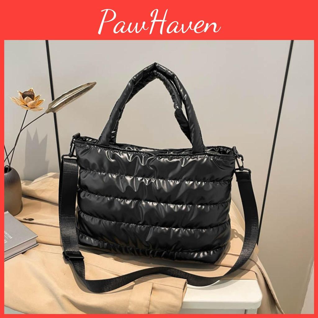Womens Embroidered Bags Thread Cottonpadded Space Cotton Handbags Shoulder Bags Glossy Ladies Crossbody Bags