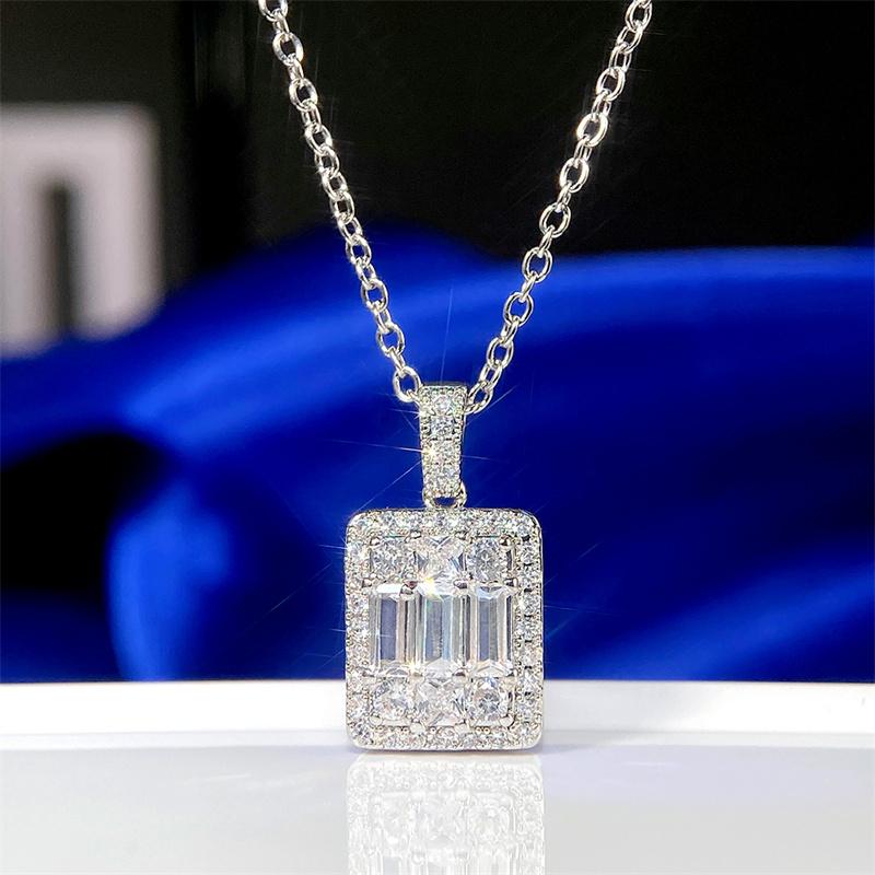 Huitan Fashion Simple Square Shaped Pendant Necklace Full Paved Sparkling CZ Stone Luxury Wedding Accessories Jewelry for Women