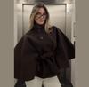 2025 Women's Fashion Loose Stand-Up Collar Bathrobe-Style Belted Coat - European & American Style