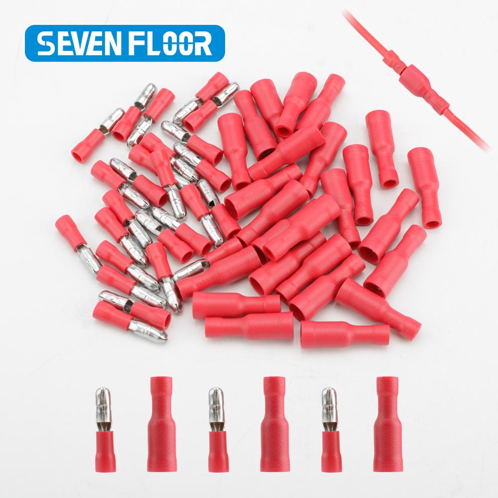 50pair 100pcs Crimp Terminal Electric Quick Splice Wire Terminals Connector Crimp Bullet terminal for 22~10AWG Audio Wiring