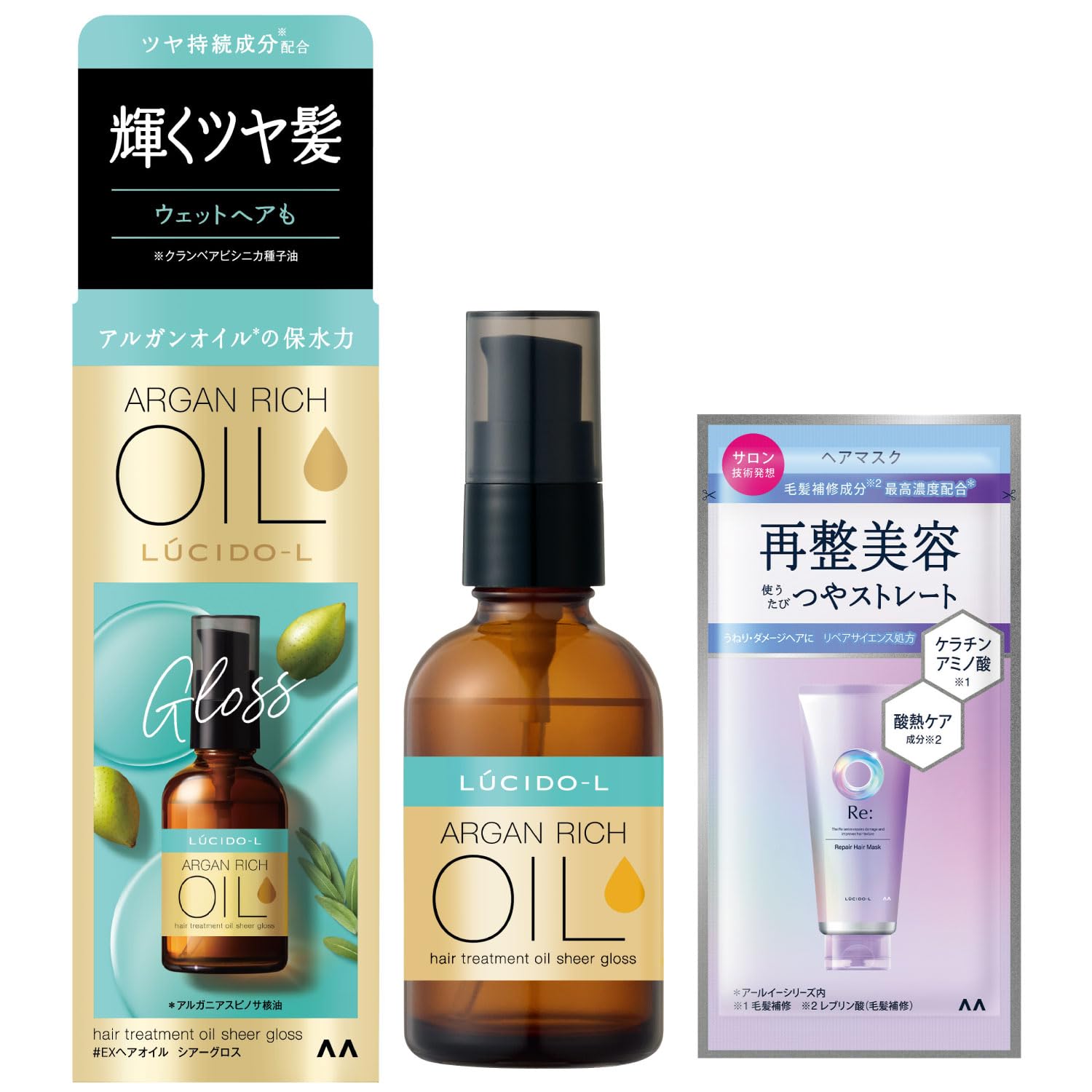 

LUCIDO-L EX Масляная маска для волос: Прозрачный блеск с аргановым маслом, несмываемый, 60 мл и пробник маски для волос 10 г