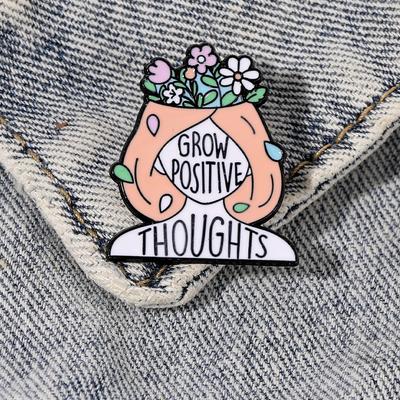 New Inspiring Words Flower Brooches Nice Letter Grow Positive Thoughts Enamel Pins With Free Shipping