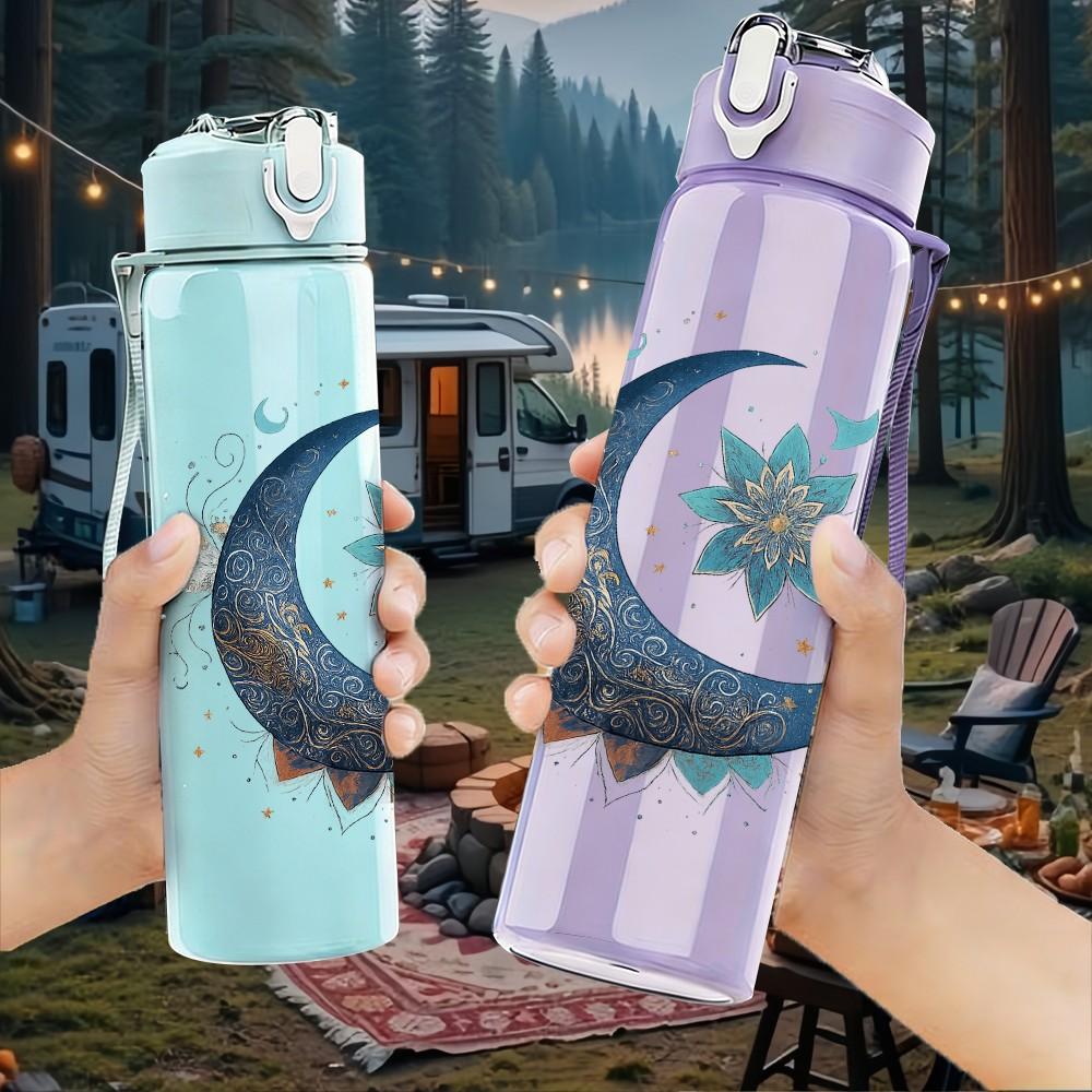 1PC Moon Star Cloud Night Sky Print 750ml Color Plastic Sports Water Bottle Leakproof Flip Straw Lid Suitable for Sports Office Home Use