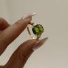 Luxury Fashion Green Zircon Ring For Women Gold Color Shiny Crystal Square Finger Ring Wedding Party Anniversary Charm Jewelry