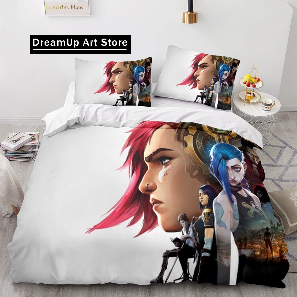 Arcane Anime Hra Jinx Ložní prádlo Sada Roztomilý povlak na prošívanou deku Povlečení s polštářem Twin Single Queen King Size Chlapci Dospělí