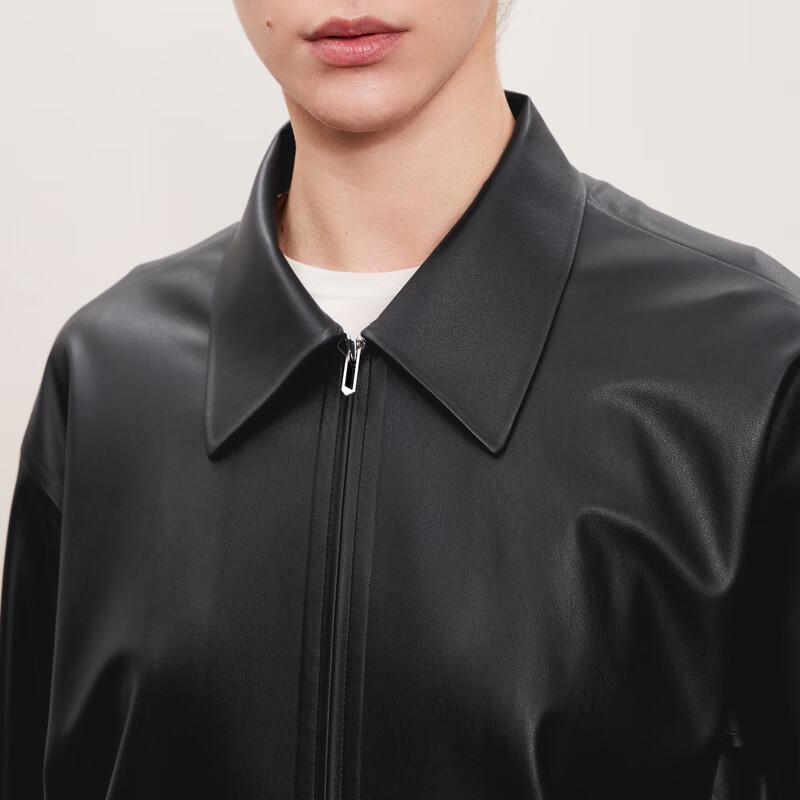 LESS 2024 Autumn Stand Collar Faux Leather Jacket
