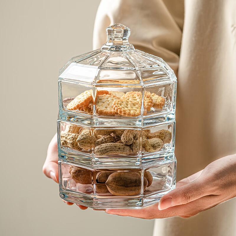 Changbaosen Stackable 3-Tier Glass Fruit Cake Dessert Tray with Lid