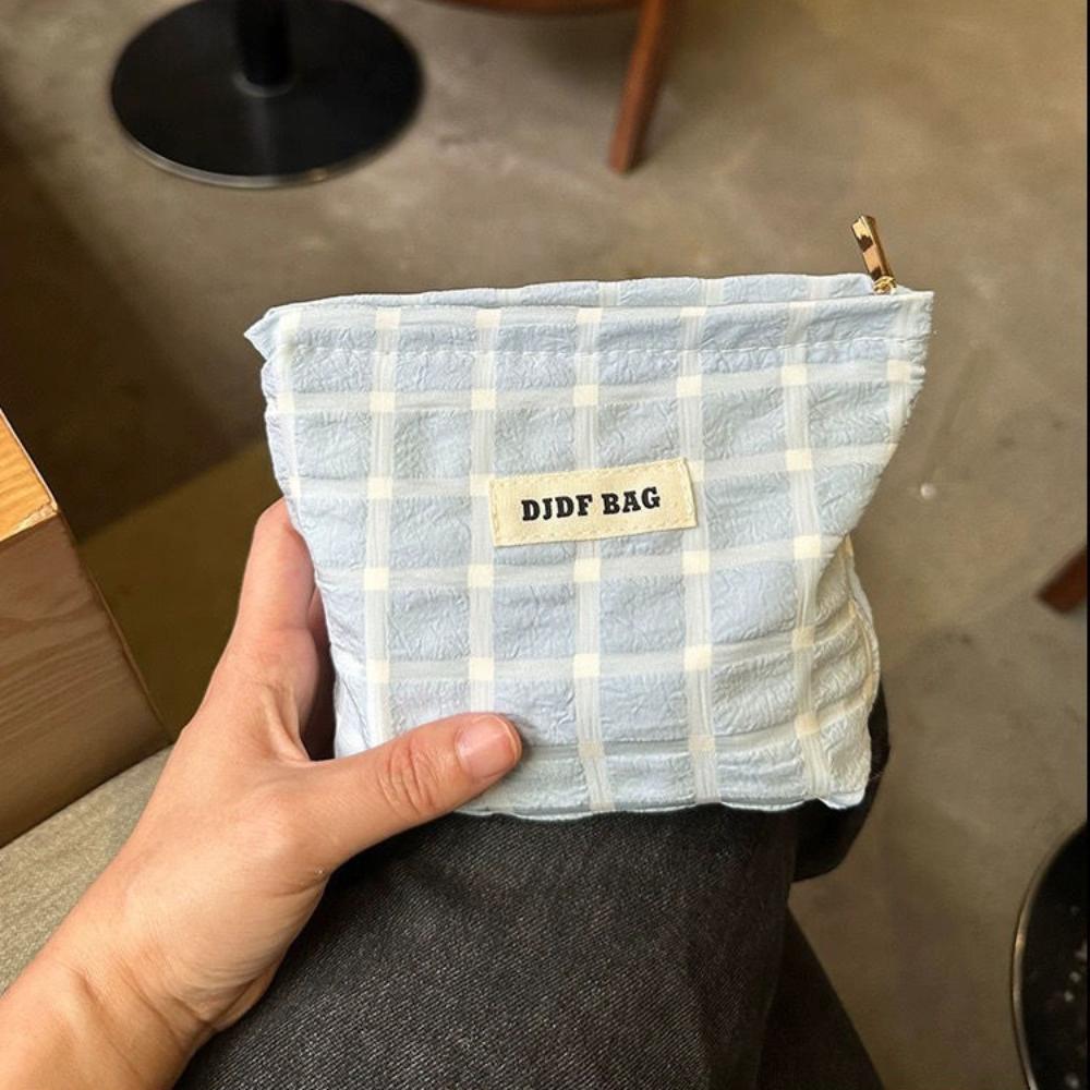 

Cotton Linen Cute Lipstick Bag Plaid Pattern Travel Makeup Bag Fashion Key Wallet