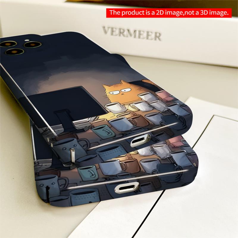 2DFlat Cute Cat Typing on Laptop All inclusive film hard iPhone case, compatible with iPhone 18 Pro Max 17 16 15 14 13 12 11