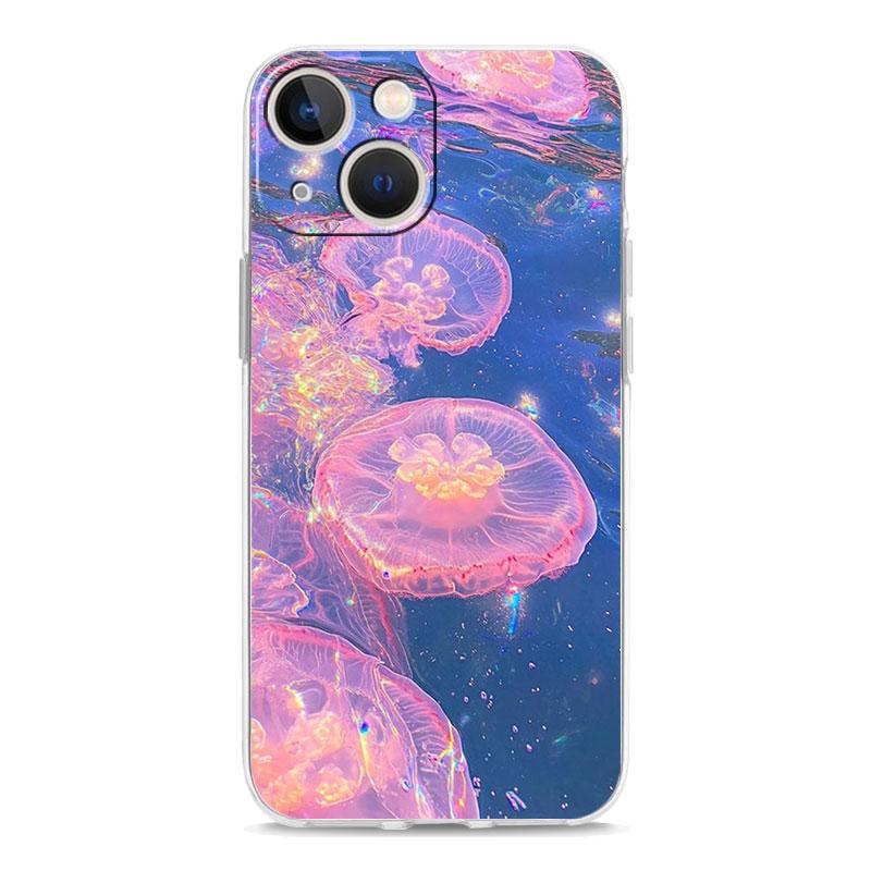 Phone Case For iPhone 17 Air Cases iPhone 16 15 12 13 14 Pro Max SE 7 8 Plus iPhone11 Clear Soft Cover Pink Jellyfish Oceanic