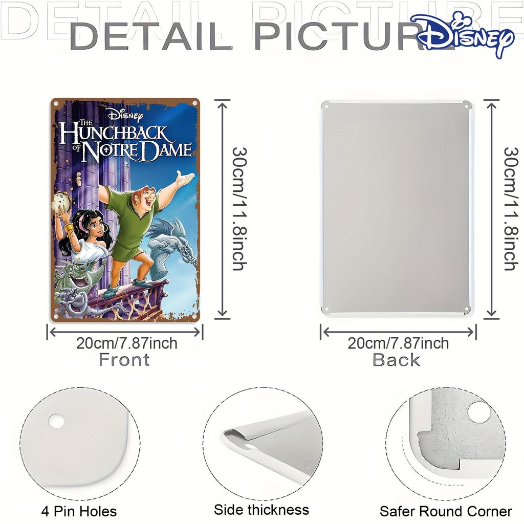 1pc Disney The Hunchback of Vintage Metal Tin Sign Wall Art - 20.32x30.48 cm Iron Decorative Plaque with Quasimodo & Esmeralda,