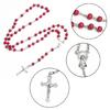 Crossed Rose Sutra Wood Necklace Wooden Beads Red Rosary Catholic Necklaces