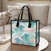Japanese Wave Print Tote Bag Casual Daily Portable Shoulder Handbag