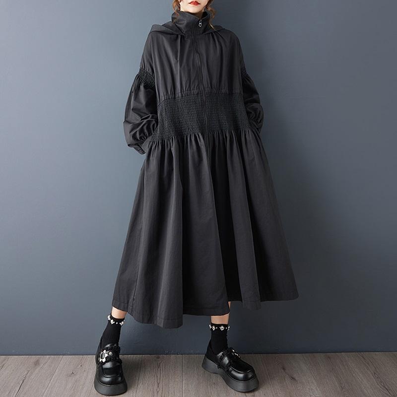 Long Sleeve Oversized Black Hooded Vintage Casual Loose Autumn Spring Winter Trench Coat for Women Outerwear