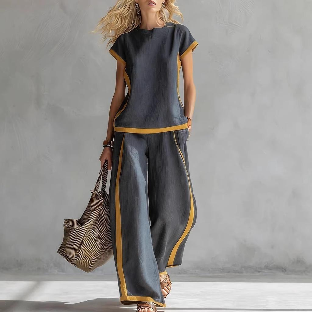 2026 Amazon Spring and Summer Europe and America Cross-border Women's Shirt Top Pants Fashion Casual Pants Women's Two-piece Set
