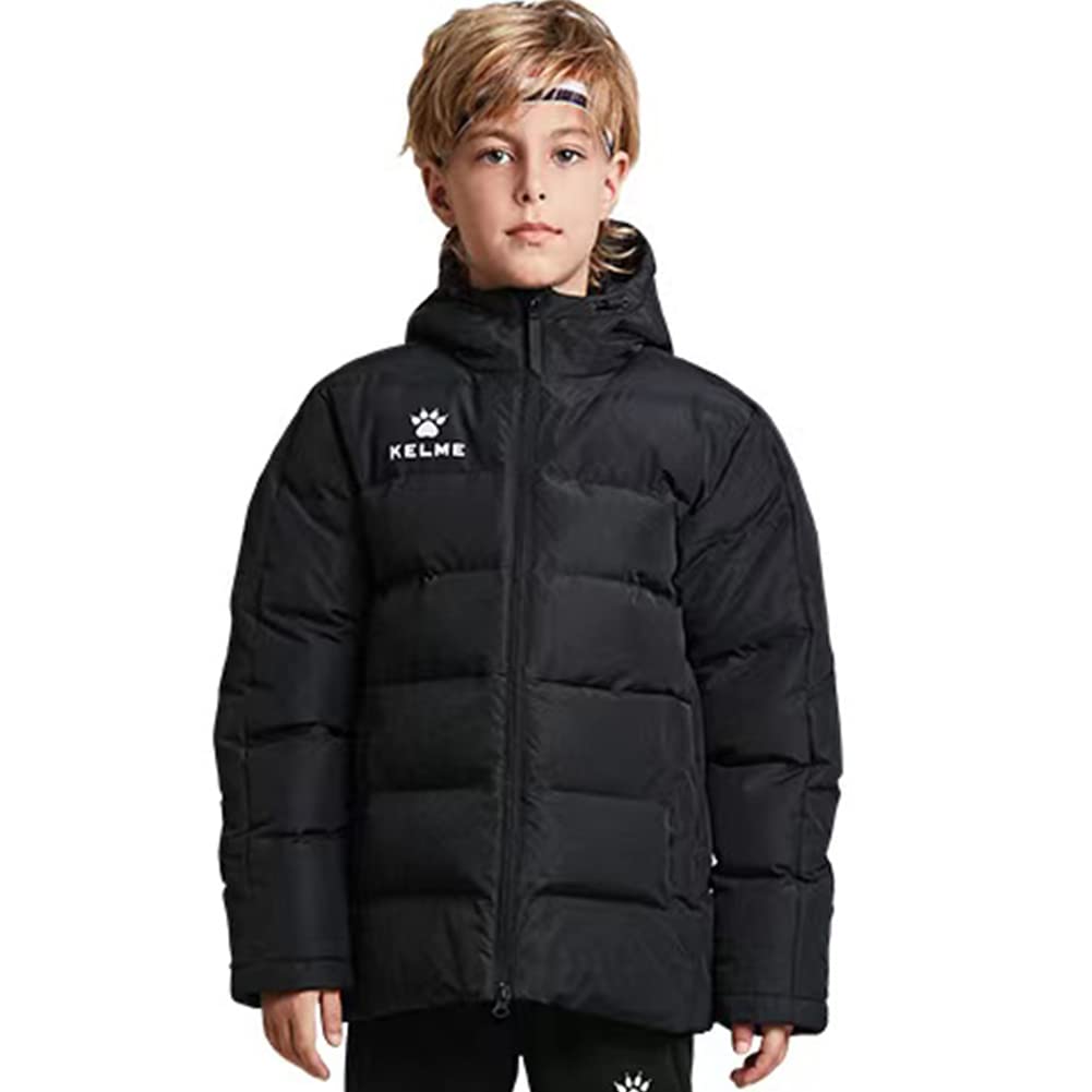 Kelme Winter Soccer Training Short Outdoor Coat Boys' Jacket, (Black, 130cm)