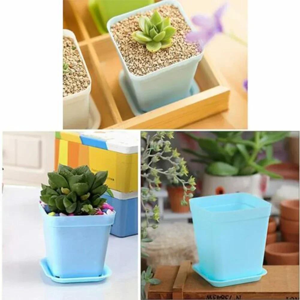 10pcs/set Colorful Multi Square Nursery Flower Pots Succulent Plant Pots Lightweight Reusable Plastic Plant Pot With Drain Tray