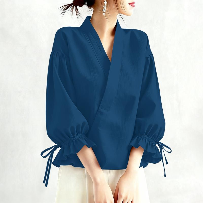 ZANZEA Dámská ležérní jednobarevná halenka s 3/4 rukávem s výstřihem do V