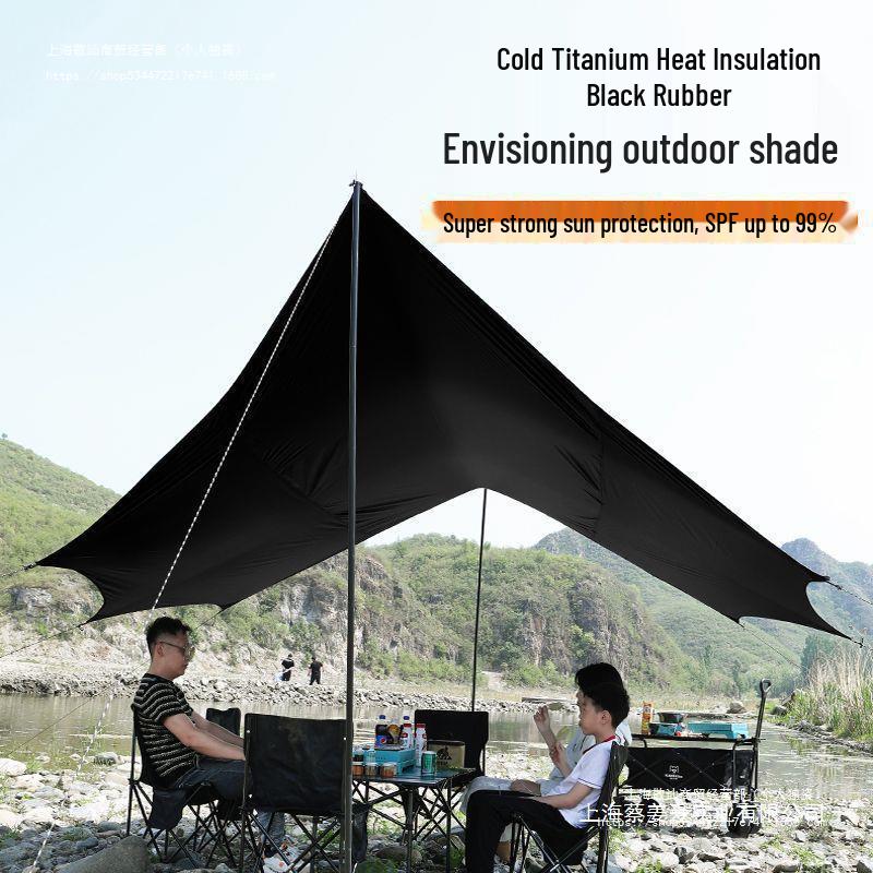Pogrubiony Namiot Zadaszenie Zewnętrzne - Czarno-Srebrny Klej Osłona Przeciwsłoneczna na Piknik, Kemping, Grill i Ochrona przed Deszczem.