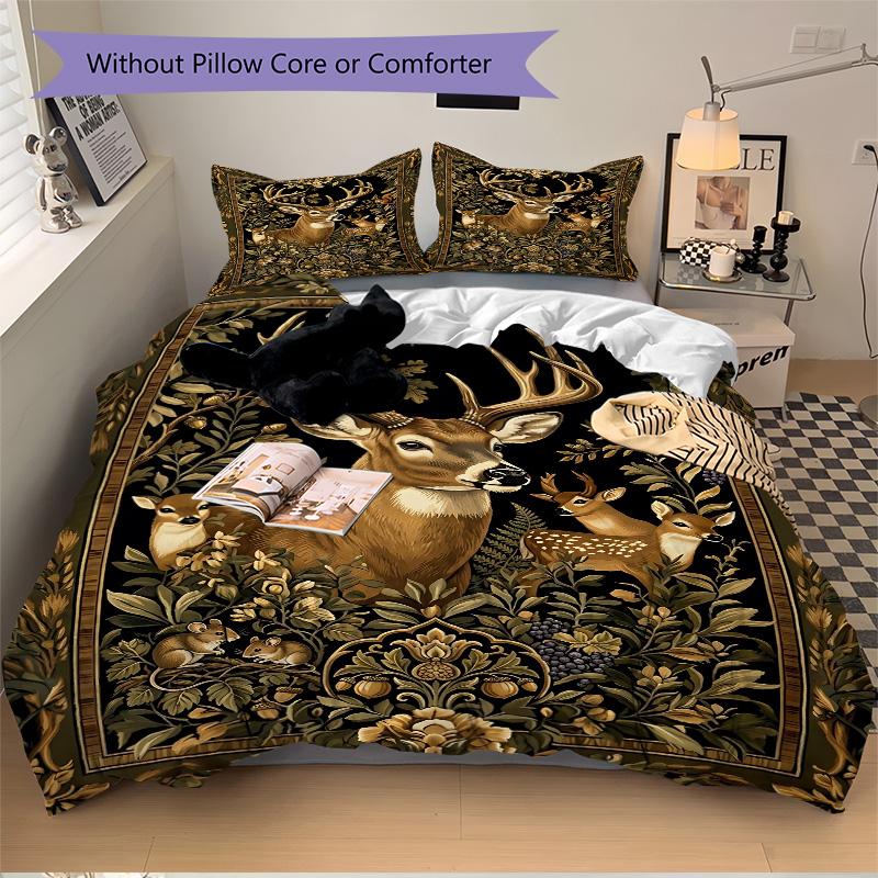Deer Family Nature Print 3Pcs Bedding Setduvet Cover With 2 Bedropillowcase Home Birthday Gift