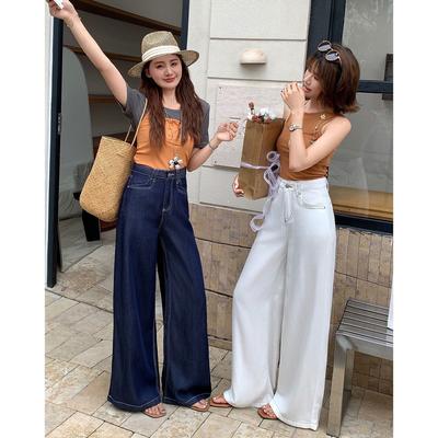 Retro Loose Wide-leg Jeans for Women with High Waist Mopping Floor To Make Them Look Slimming and Drooping Dark Blue Straight-leg New Pants