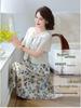 Elegant Summer Maternity Chiffon Two-Piece Dress - Slimming, Over-the-Knee, Short-Sleeved Skirt