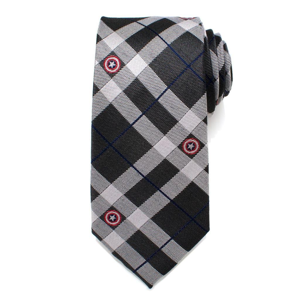 Marvel Captain America Gray Plaid Tie [Cufflinks] Mv-capld-gry-tr