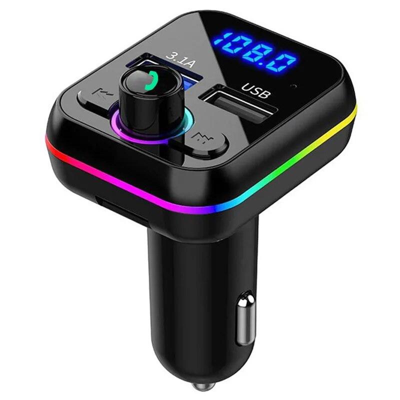 

FM-передатчик, зарядное устройство для телефона с двумя USB-портами, цветной свет, автомобильный MP3-плеер, беспроводной автомобильный комплект громкой связи 5.0, FM-модулятор чёрный