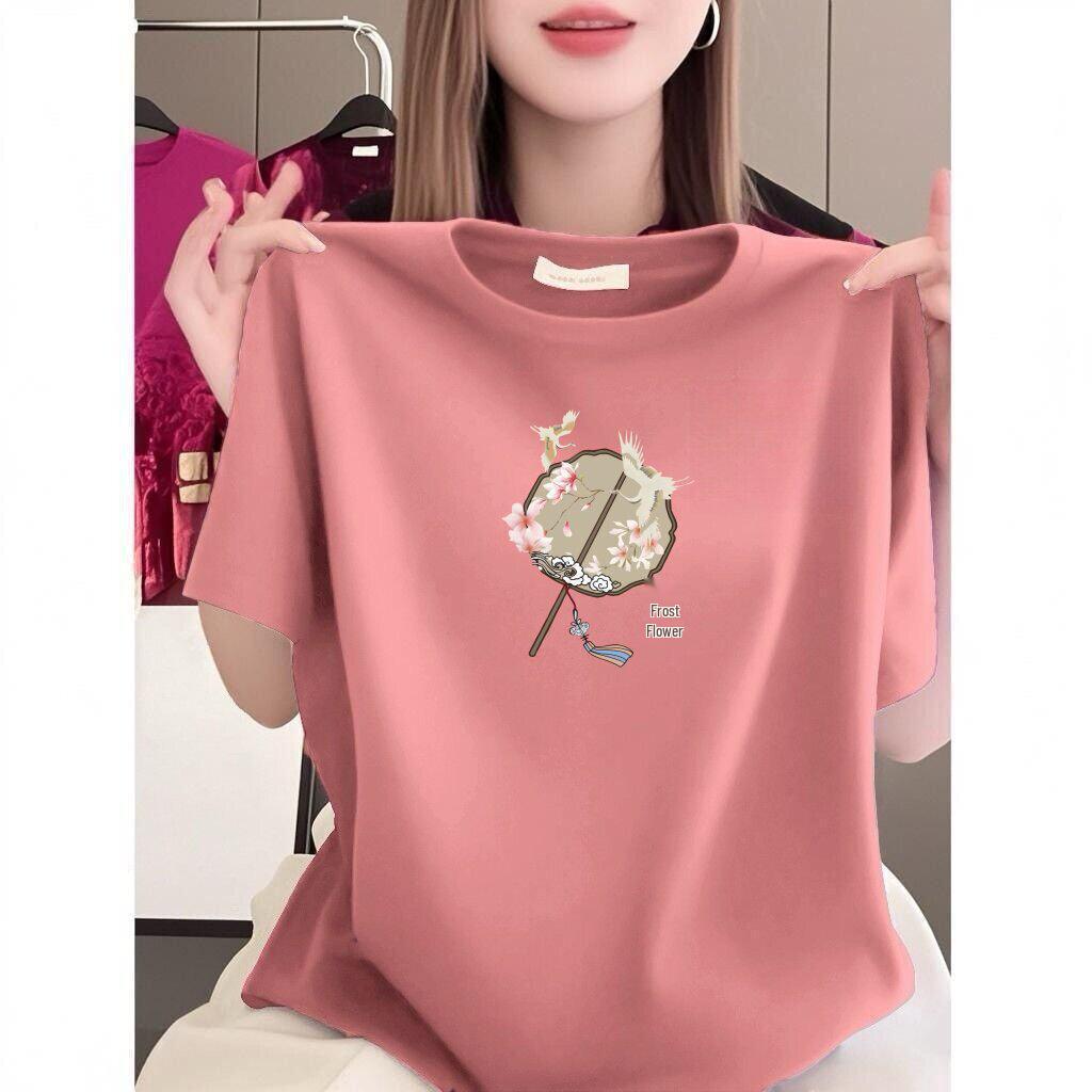 Women's Summer Short-sleeve Printed T-shirt - Loose, Slimming, Casual Wear