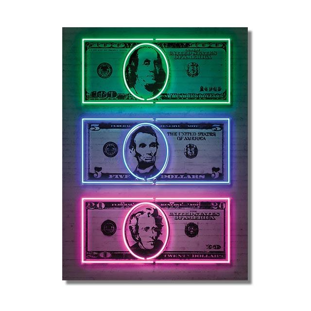 Neon Money Canvas Art Paintings Money Art Dollar Sign Print Poster Pop Street Decorative Pictures Home Office Murals Unframed