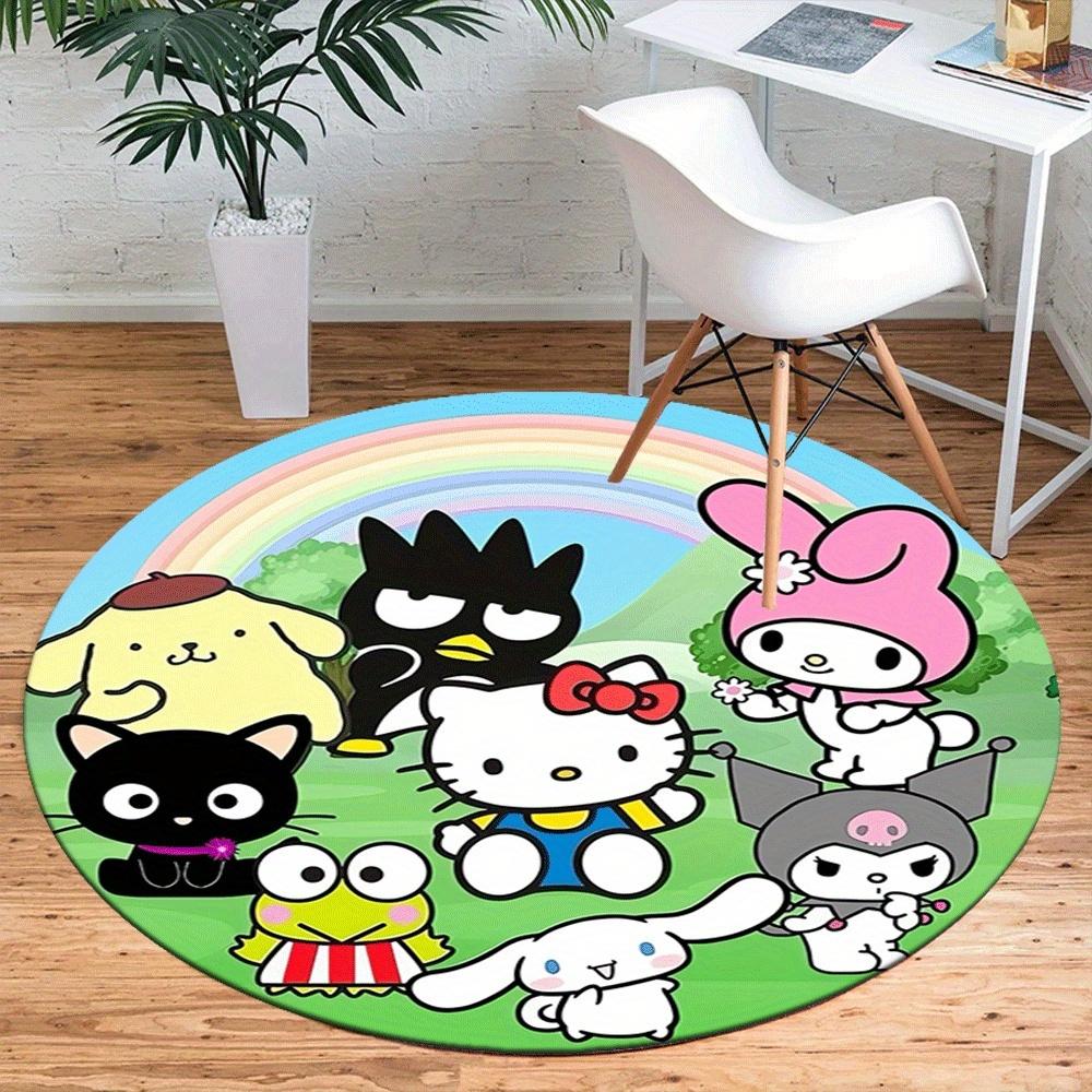 1pc Adorable Sanrio Family Printed Office Chair Carpet Round Rug Under The Table, Perfect for Living Room, Bedroom, Kitchen, Non-slip Floor Mat
